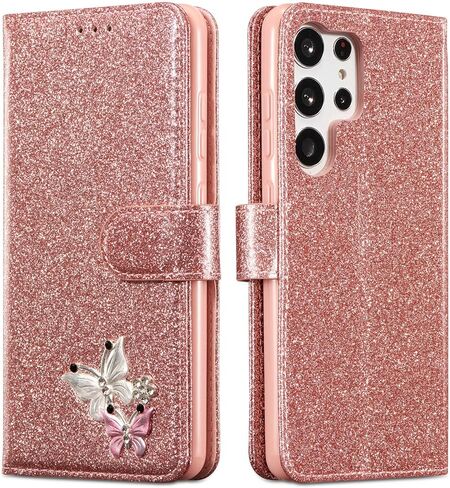 UEEBAI Wallet Case for Samsung Galaxy S24 Plus/S25 Plus 5G, Glitter PU Leather Phone Case Card Slots Kickstand Case Magnetic Closure Bling Flip Case Shockproof Hand Strap Flip Cover - Glitter Purple in Saudi Arabia