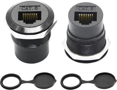 RJ45 CAT 6 Panel Mount Connector Adapter ، RJ45 Female to Female من خلال وحدة التثبيت المربوطة بمقبس التثبيت مع Dustcap ، محول مقرن Ethernet Network Ethernet - 2pcs in Kuwait