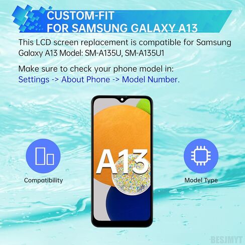 لاستبدال شاشة Samsung Galaxy A13 مع إطار LCD Display Discitizer Full Assembly Fix Fix مع أدوات الإصلاح مجموعة SM-A135U SM-A135U1 in Kuwait