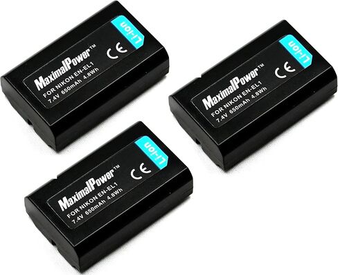 MaximalPower NIK EN-EL1 بديل للبطارية لـ Nikon Coolpix 775 ، 880 ، 885 ، 995 ، 4300 ، 4500 ، 4800 ، 5000 ، 5400 ، 5700 و 8700 كاميرات رقمية ، فك تشفير بالكامل ، أسود (DB NIK EN-EL1) in Kuwait
