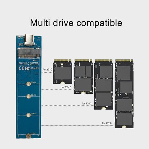 Zyyini M.2 NGFF SSD العلبة ، USB3.1 10 جيجابت في الثانية عالي السرعة SATA B المفتاح SSD العلبة الخارجية مع النوع C A من النوع C كابل بيانات الرأس المزدوج ، لـ M.2 NGFF SATA 2230 2260 2280 SSD (ZYYINIFI62Y5ON7C-13) in Kuwait
