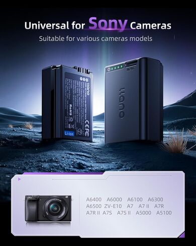 بطارية Llano Aurora NP-FW50-تم فك تشفيرها بالكامل لـ Sony A6000 A6400 ZV-E10 A7II A6100 A6500 A6300 A7II A7R A7RII A7S A5100 Camera ، عرض LED Finger-TAP ، عرض USB-C سريعًا (1 pack) in Kuwait