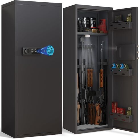 10-14 Gun Safe for Shotguns, Large Unassembled Fingerprint Gun Safe for Home Rifle and Pistols with Dual Alarm and Mute Mode, Long Gun Cabinet with Touchscreen Pad, Removable Shelves in Saudi Arabia
