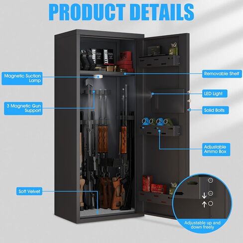 10-14 Gun Safe for Shotguns, Large Unassembled Fingerprint Gun Safe for Home Rifle and Pistols with Dual Alarm and Mute Mode, Long Gun Cabinet with Touchscreen Pad, Removable Shelves in Saudi Arabia