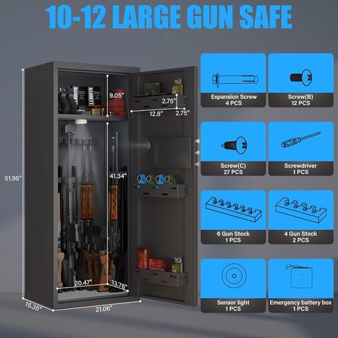 10-14 Gun Safe for Shotguns, Large Unassembled Fingerprint Gun Safe for Home Rifle and Pistols with Dual Alarm and Mute Mode, Long Gun Cabinet with Touchscreen Pad, Removable Shelves in Saudi Arabia