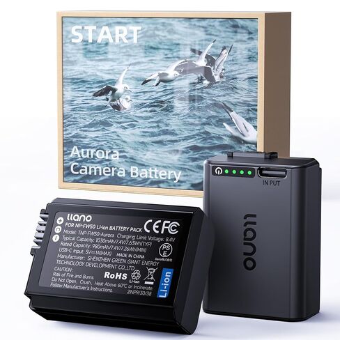 بطارية Llano Aurora NP-FW50-تم فك تشفيرها بالكامل لـ Sony A6000 A6400 ZV-E10 A7II A6100 A6500 A6300 A7II A7R A7RII A7S A5100 Camera ، عرض LED Finger-TAP ، عرض USB-C سريعًا (1 pack) in Kuwait