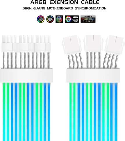 2x8 Pin RGB GPU Cable, PCIE RGB PSU Cables 5V 3Pin ARGB Graphics Card Power Supply Extension,for PC Build,Four Sides Lighting Strips. in Saudi Arabia
