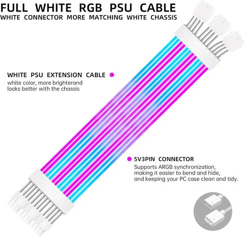 2x8 Pin RGB GPU Cable, PCIE RGB PSU Cables 5V 3Pin ARGB Graphics Card Power Supply Extension,for PC Build,Four Sides Lighting Strips. in Saudi Arabia