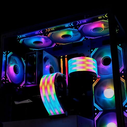 2x8 Pin RGB GPU Cable, PCIE RGB PSU Cables 5V 3Pin ARGB Graphics Card Power Supply Extension,for PC Build,Four Sides Lighting Strips. in Saudi Arabia