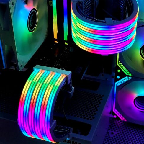 2x8 Pin RGB GPU Cable, PCIE RGB PSU Cables 5V 3Pin ARGB Graphics Card Power Supply Extension,for PC Build,Four Sides Lighting Strips. in Saudi Arabia