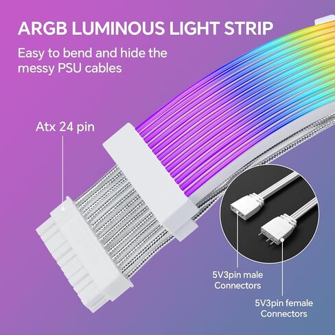 2x8 Pin RGB GPU Cable, PCIE RGB PSU Cables 5V 3Pin ARGB Graphics Card Power Supply Extension,for PC Build,Four Sides Lighting Strips. in Saudi Arabia