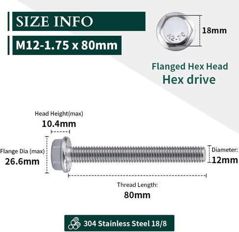 M8-1.25 × 45 مم مسامير رأس سداسية مسننة من الفولاذ المقاوم للصدأ، 304 مسامير رأس سداسية ذات حواف 18-8 من الفولاذ المقاوم للصدأ، خيط كامل، خيط خشن UNC، 10 قطع in Saudi Arabia