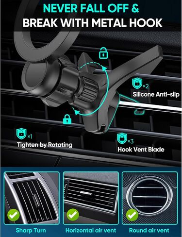 Super Magnets-Magnetic Car Phone Mount, Air Vent Phone Holder Car, Magnetic Car Mount for iPhone 16 15 14 13 14 Pro Max Plus, V-Black in Saudi Arabia