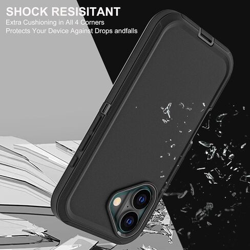 YKHJKLEC for iPhone 16 Case, Military Grade 3 in 1 Heavy Duty Shockproof/Drop Proof/Dust Proof Case with 2Pcs Tempered Glass Screen Protector (Black/Grey) in Saudi Arabia