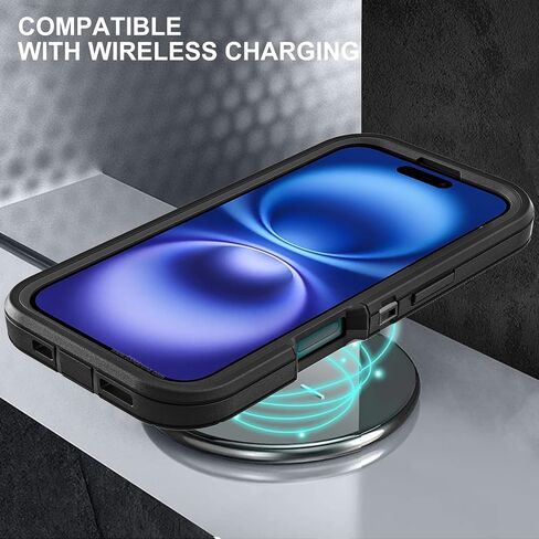 YKHJKLEC for iPhone 16 Case, Military Grade 3 in 1 Heavy Duty Shockproof/Drop Proof/Dust Proof Case with 2Pcs Tempered Glass Screen Protector (Black/Grey) in Saudi Arabia