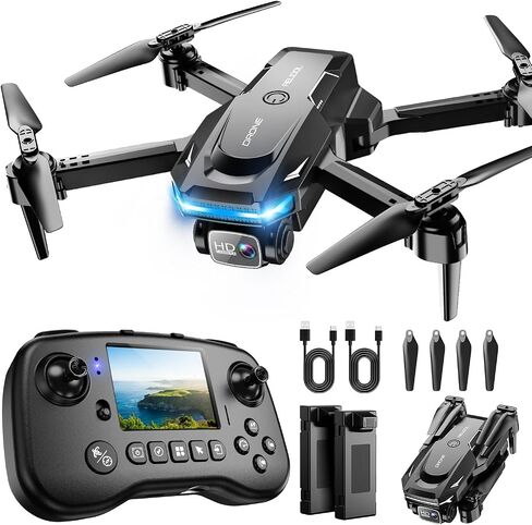 Drone with Camera - Drone with Screen on Controller for Beginners, Foldable Remote Control Quadcopter with Voice Gesture Control, 3D Flip, One Key Start, Emergency Stop, 2 Batteries, Easier to use in Saudi Arabia
