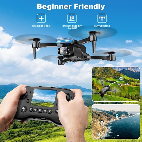 Drone with Camera - Drone with Screen on Controller for Beginners, Foldable Remote Control Quadcopter with Voice Gesture Control, 3D Flip, One Key Start, Emergency Stop, 2 Batteries, Easier to use in Saudi Arabia