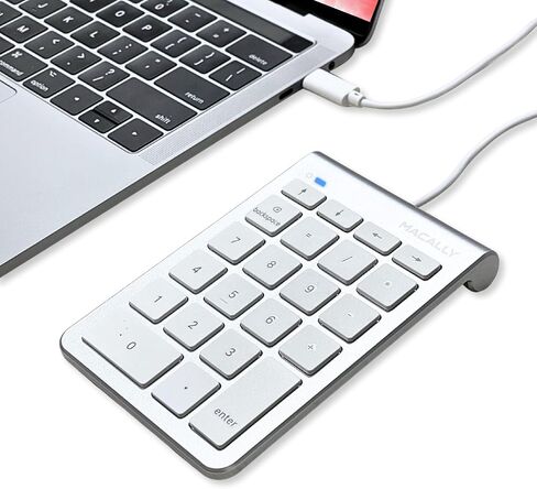 مكالي كيبورد سلكي بمنفذ USB C - لوحة ارقام من النوع C للاب توب وابل ماك اي ماك وماك بوك برو/اير وويندوز والكمبيوتر المكتبي - لوحة ارقام بـ10 مفاتيح USB مع كيبل بطول 5 اقدام - فضي in Kuwait