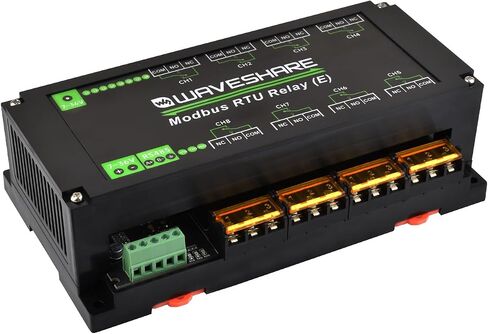 Waveshare Industrial Modbus RTU 8-Ch Relay Module (E) مع RS485 ، 30A تيار مرتفع ، حماية العزلة المتعددة ، عزل Optocoupler ، حماية الصمام الثنائي Flyback ، حالة مثبتة على السكك الحديدية. in Saudi Arabia