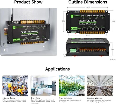 Waveshare Industrial Modbus RTU 8-Ch Relay Module (E) مع RS485 ، 30A تيار مرتفع ، حماية العزلة المتعددة ، عزل Optocoupler ، حماية الصمام الثنائي Flyback ، حالة مثبتة على السكك الحديدية. in Saudi Arabia