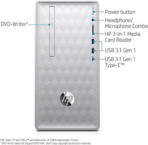HP Pavilion (590-p0050) Desktop Computer with Intel Core i5+8400 Processor, 8GB RAM and 16 GB Intel Optane Memory, 1TB Hard Drive, Windows 10 (Silver) in Kuwait
