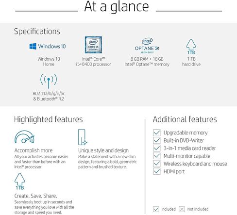 HP Pavilion (590-p0050) Desktop Computer with Intel Core i5+8400 Processor, 8GB RAM and 16 GB Intel Optane Memory, 1TB Hard Drive, Windows 10 (Silver) in Kuwait