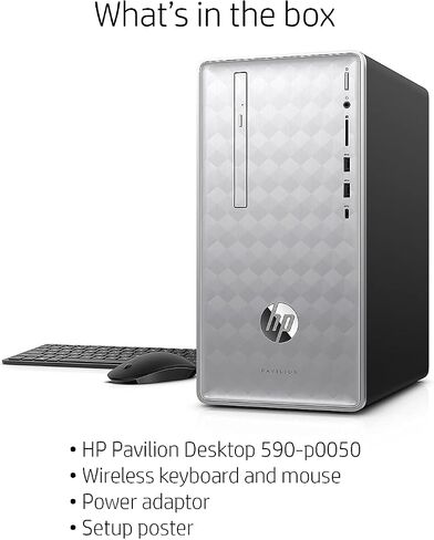HP Pavilion (590-p0050) Desktop Computer with Intel Core i5+8400 Processor, 8GB RAM and 16 GB Intel Optane Memory, 1TB Hard Drive, Windows 10 (Silver) in Kuwait
