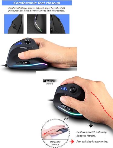 Zelotes C18 Gaming Mouse ، Wired Vertical with Control Bar 10000DPI ergonomonic for Computer PC Desktop Macbook Black in Saudi Arabia