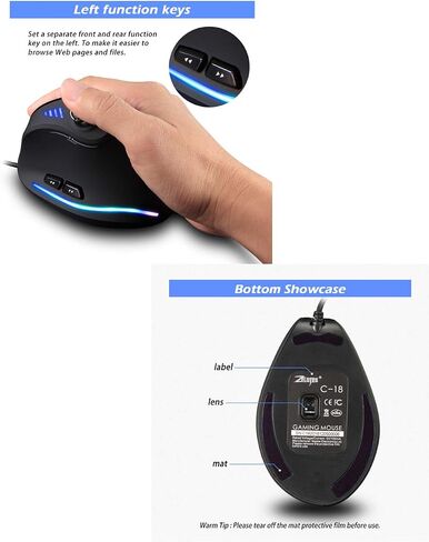 Zelotes C18 Gaming Mouse ، Wired Vertical with Control Bar 10000DPI ergonomonic for Computer PC Desktop Macbook Black in Saudi Arabia