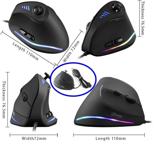 Zelotes C18 Gaming Mouse ، Wired Vertical with Control Bar 10000DPI ergonomonic for Computer PC Desktop Macbook Black in Saudi Arabia