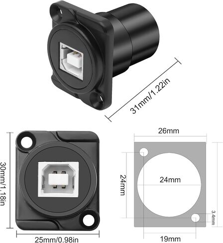 Meiriyfa USB B إلى مقرنة موصل Mount Mount ، من النوع D-Type USB2.0 من النوع B إلى محول محول USB-A الإناث لمحول طابعة الكمبيوتر المحمول للكمبيوتر الشخصي (Sliver) in Kuwait