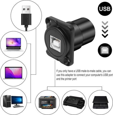 Meiriyfa USB B إلى مقرنة موصل Mount Mount ، من النوع D-Type USB2.0 من النوع B إلى محول محول USB-A الإناث لمحول طابعة الكمبيوتر المحمول للكمبيوتر الشخصي (Sliver) in Kuwait