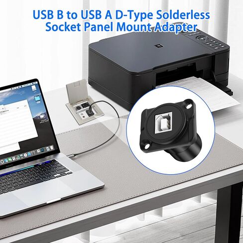 Meiriyfa USB B إلى مقرنة موصل Mount Mount ، من النوع D-Type USB2.0 من النوع B إلى محول محول USB-A الإناث لمحول طابعة الكمبيوتر المحمول للكمبيوتر الشخصي (Sliver) in Kuwait