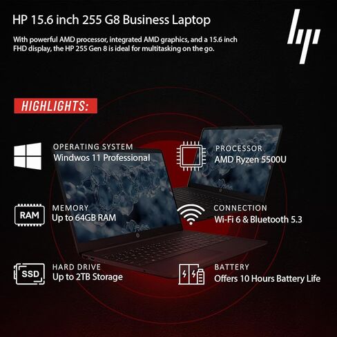 HP أحدث كمبيوتر محمول للأعمال مع Microsoft Office لمدة عام واحد ، AMD Ryzen 5 5500U Processor (Outperforms I7-1165G7) ، 15.6 "FHD LED ، RAM 16GB ، 1TB SSD ، Wi-Fi 6 ، Copilot AI ، Windows 11 Pro ، WOWPC USB in Kuwait