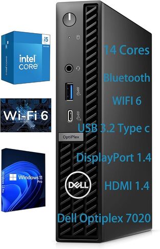 Dell Optiplex 7020 Form Form Form Computer ، معالج Intel Core I5-14500T ، 14 جوهرًا ، 20 خيوطًا ، حتى 4.8 جيجا هرتز ، ذاكرة الوصول العشوائي 16 جيجا بايت 1TB SSD ، RJ-45 Ethernet ، HDMI ، WIFI6 ، Bluetooth ، Windows 11 Pro in Kuwait