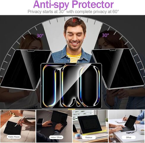 for iPad Pro 13 Inch 2024 Privacy Screen Protector Tempered Glass, Anti-Spy, 9H Hardness, Anti-Scratch, Bubbles Free, Case Friendly, Support Apple pencil & Face ID, Easy to Install Black in Kuwait