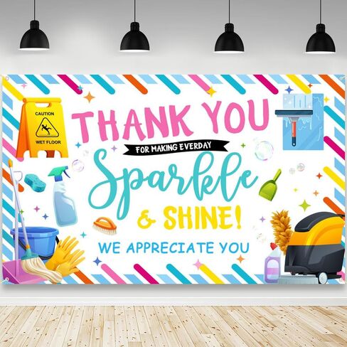 Backdrop Week Backdrop ، شكرًا لك على جعل الجميع Sparkele و Shine Probsture Background Prossial Custodial تقدير الموظفين التقدير للزخارف لحزب الشعار 70.8 × 43.3 بوصة in Saudi Arabia