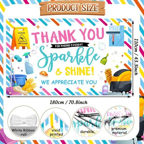 Backdrop Week Backdrop ، شكرًا لك على جعل الجميع Sparkele و Shine Probsture Background Prossial Custodial تقدير الموظفين التقدير للزخارف لحزب الشعار 70.8 × 43.3 بوصة in Saudi Arabia