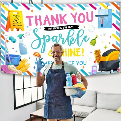 Backdrop Week Backdrop ، شكرًا لك على جعل الجميع Sparkele و Shine Probsture Background Prossial Custodial تقدير الموظفين التقدير للزخارف لحزب الشعار 70.8 × 43.3 بوصة in Saudi Arabia