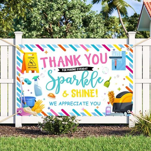 Backdrop Week Backdrop ، شكرًا لك على جعل الجميع Sparkele و Shine Probsture Background Prossial Custodial تقدير الموظفين التقدير للزخارف لحزب الشعار 70.8 × 43.3 بوصة in Saudi Arabia