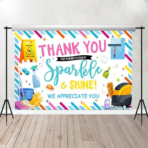 Backdrop Week Backdrop ، شكرًا لك على جعل الجميع Sparkele و Shine Probsture Background Prossial Custodial تقدير الموظفين التقدير للزخارف لحزب الشعار 70.8 × 43.3 بوصة in Saudi Arabia