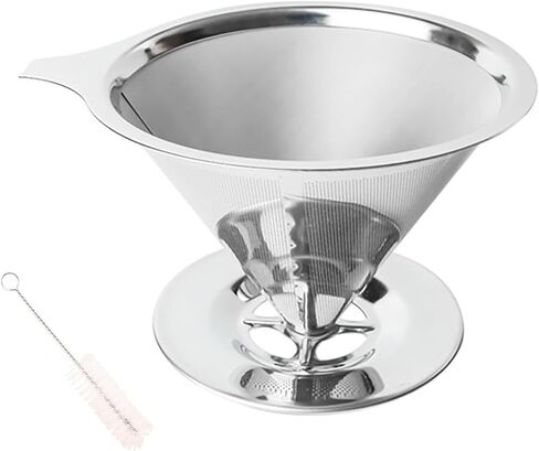 Pour Over Coffee Dripper Stainless Steel Coffee Filter Metal Cone Filter Extra Fine Wire Mesh Reusable Coffee Filter Coffee Maker (Silver, 1-2 Cups) in Saudi Arabia