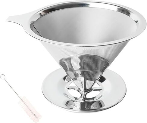 Pour Over Coffee Dripper Stainless Steel Coffee Filter Metal Cone Filter Extra Fine Wire Mesh Reusable Coffee Filter Coffee Maker (Silver, 1-2 Cups) in Saudi Arabia