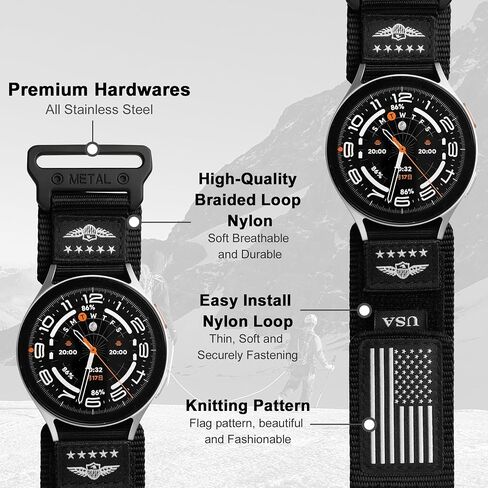 متوافق مع Samsung Galaxy Watch 7 6 5 4 Fe 40mm 44mm/Watch 6 Classic 47mm 47mm/4 Classic/5 Pro 45mm/Active 2/Garmin Vivoactive 5 3/Venu ، حزام رياضي قابل للتعديل 20 مم للرجال للرجال نساء in Saudi Arabia