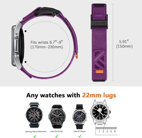 Compatible with Samsung Galaxy Watch 345mm/Galaxy Watch 46mm/Gear S3 Frontier/Classic, featuring a 22mm nylon magnetic buckle strap, specifically designed for men. in Saudi Arabia