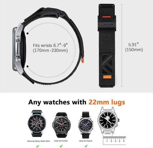 Compatible with Samsung Galaxy Watch 345mm/Galaxy Watch 46mm/Gear S3 Frontier/Classic, featuring a 22mm nylon magnetic buckle strap, specifically designed for men. in Saudi Arabia
