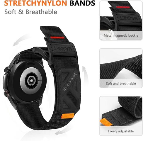 Compatible with Samsung Galaxy Watch 345mm/Galaxy Watch 46mm/Gear S3 Frontier/Classic, featuring a 22mm nylon magnetic buckle strap, specifically designed for men. in Saudi Arabia