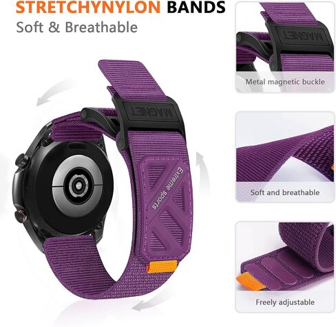 Compatible with Samsung Galaxy Watch 345mm/Galaxy Watch 46mm/Gear S3 Frontier/Classic, featuring a 22mm nylon magnetic buckle strap, specifically designed for men. in Saudi Arabia