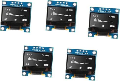 5 PCS 0.96 بوصة I2C وحدة عرض OLED ، 128 × 64 بكسل SSD1306 واجهة I2C/IIC ، لوحة الشاشة ذاتية تتوافق مع Arduino Raspberry PI ESP32 STM32 (أبيض) in Saudi Arabia