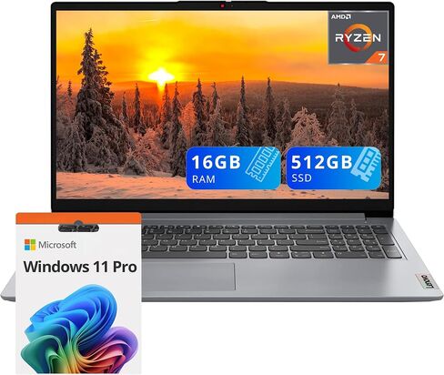 Lenovo Ideapad 1 15.6 "FHD Anti-Glare Touchscreen Captop ، AMD Ryzen 7 5700U ، 16GB RAM ، 512GB PCIE SSD ، AMD Radeon Graphics ، HD Webcam ، WiFi 6 ، Bluetooth ، Windows 11 Pro ، Gray (Reneded) in Kuwait